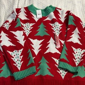 Holiday Red and Green Tree Pattern Sweater